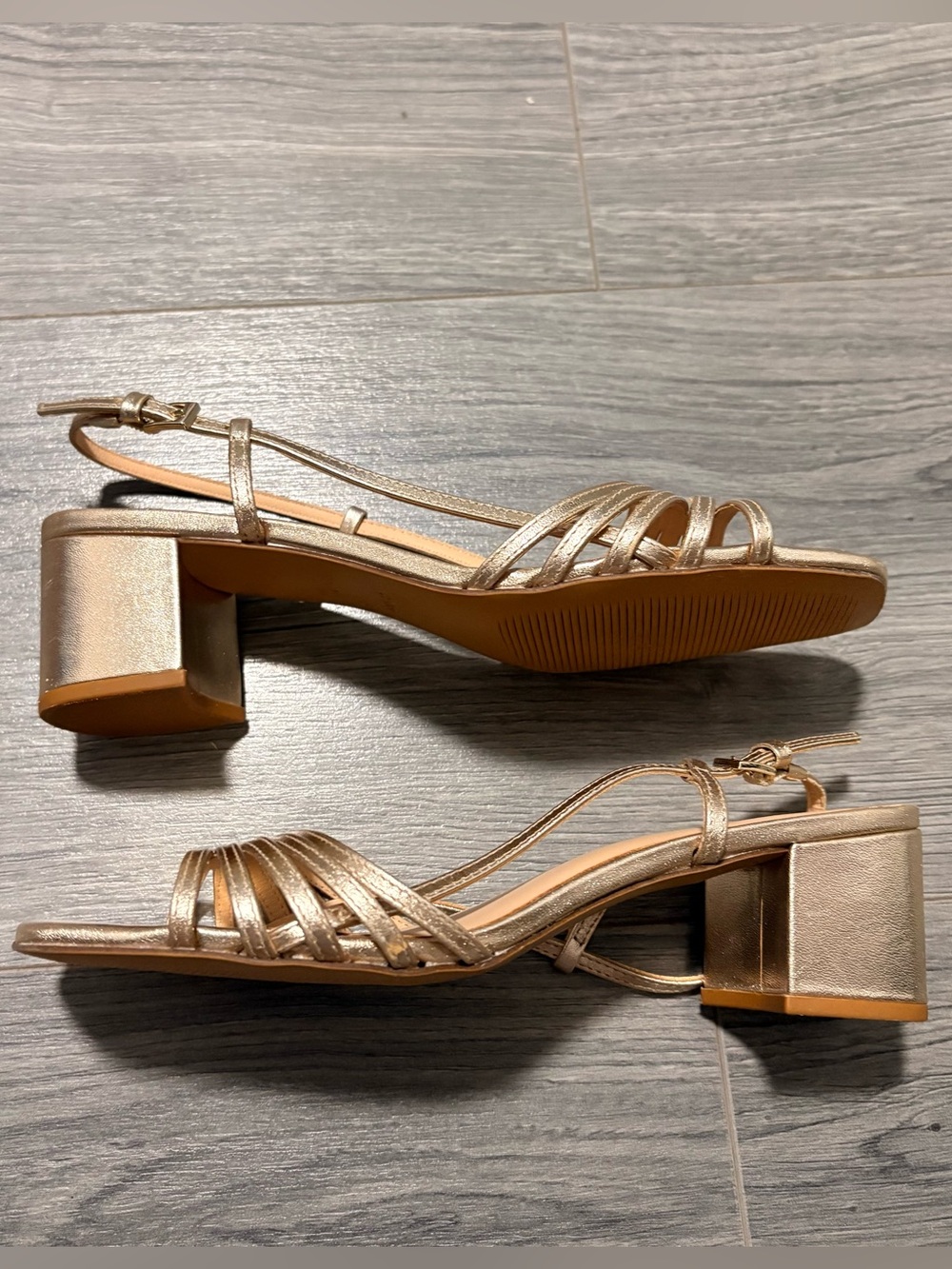 Reformation Metallic Gold Strappy Slingback Heels - Picture 5 of 7